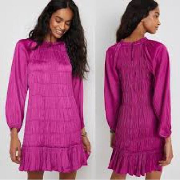Maeve Dresses & Skirts - Anthropologie Maeve Tasha Smocked Magenta Mini Dress Small Long Sleeve NWT